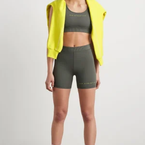 Discount Aje ATHLETICA High Rise Pintuck Mid Length Bike Shorts 625 Midnight Grey/Citrus Yellow