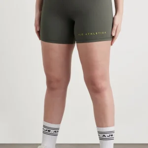 Discount Aje ATHLETICA High Rise Pintuck Mid Length Bike Shorts 625 Midnight Grey/Citrus Yellow