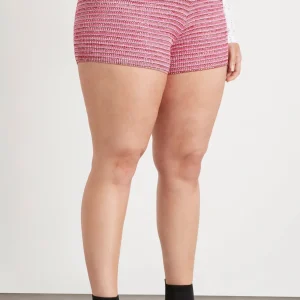 Best Sale Aje ATHLETICA High Rise Striped Knit Bike Shorts 625 Berry/Multi