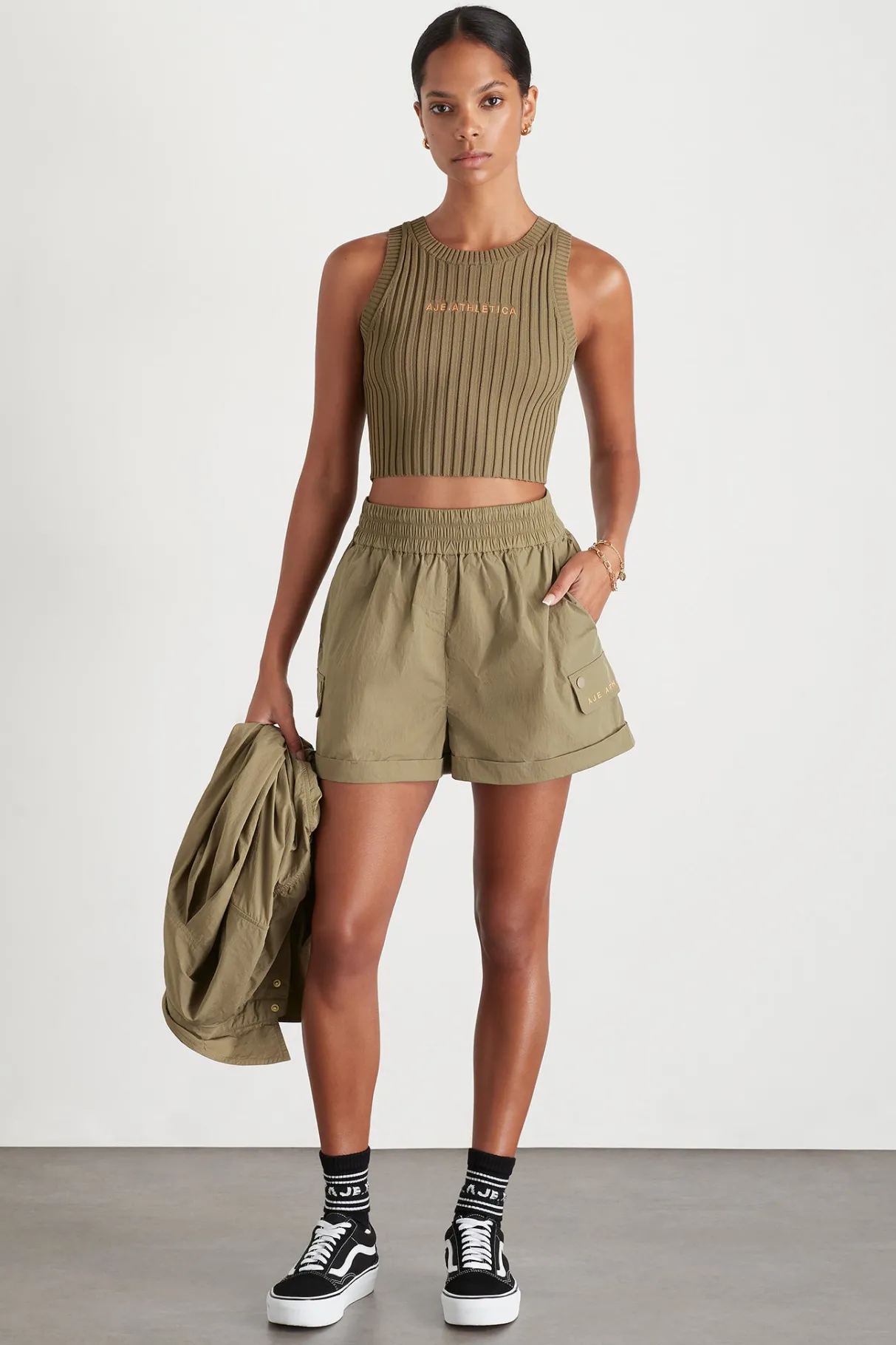 high_waisted_shorts__0-1.webp Cheap Aje ATHLETICA High Waisted Shorts 608 Soft Khaki
