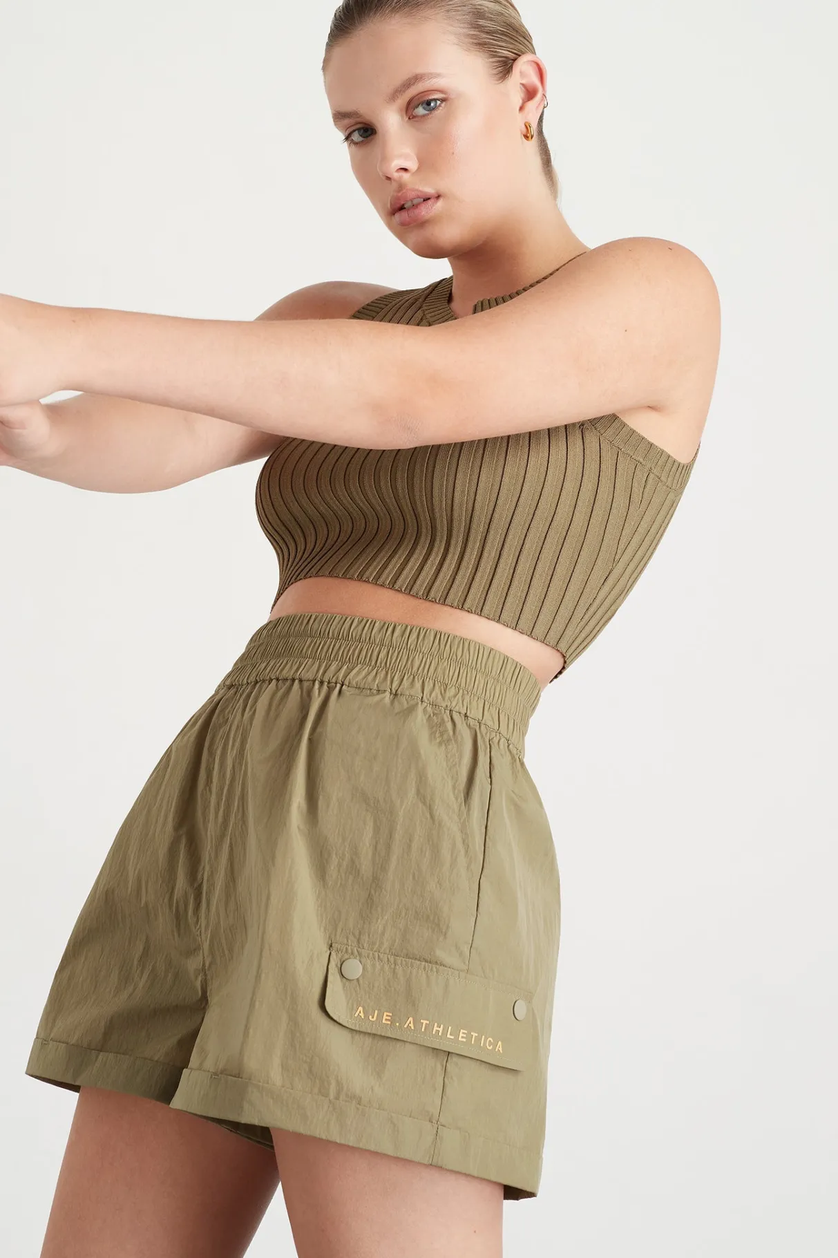 high_waisted_shorts__10-1.webp Cheap Aje ATHLETICA High Waisted Shorts 608 Soft Khaki