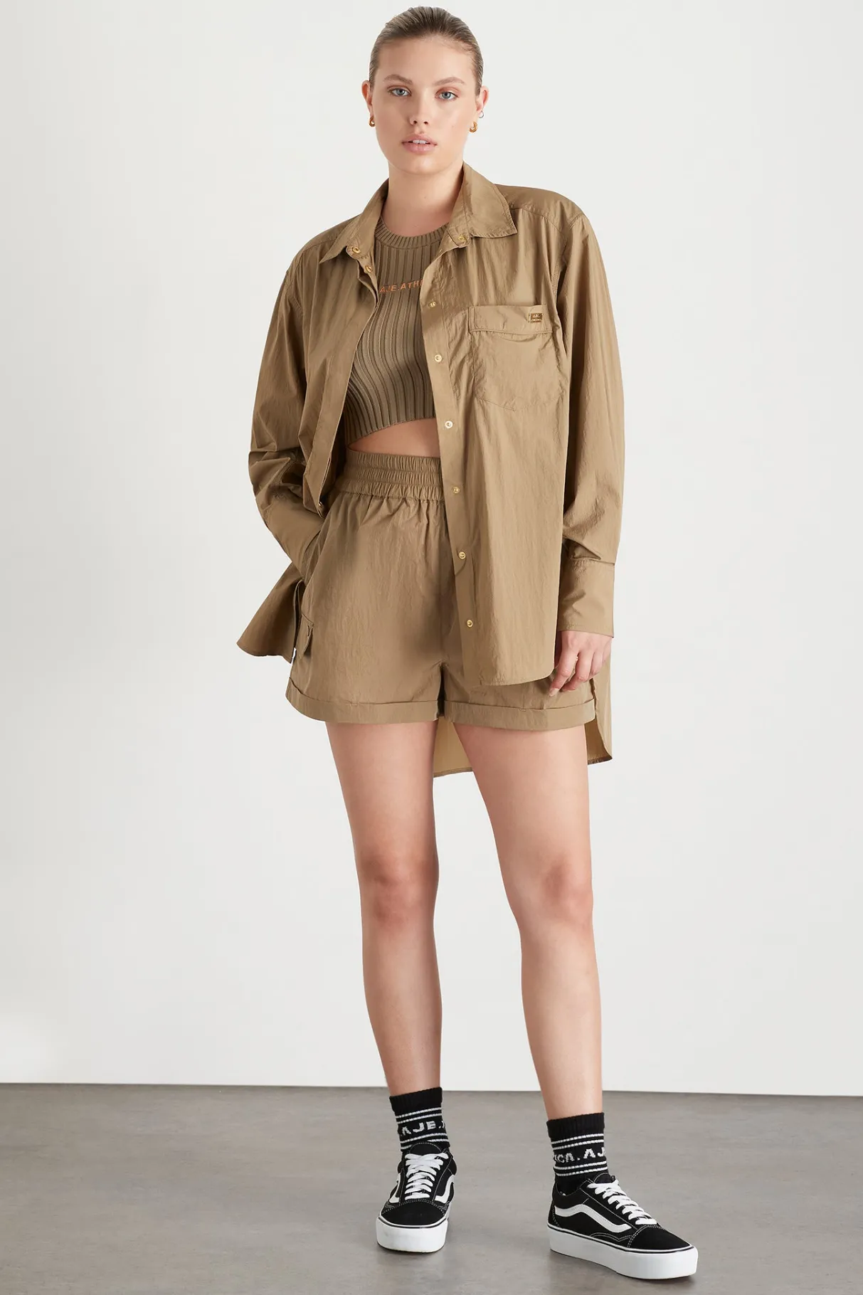 high_waisted_shorts__12-1.webp Cheap Aje ATHLETICA High Waisted Shorts 608 Soft Khaki