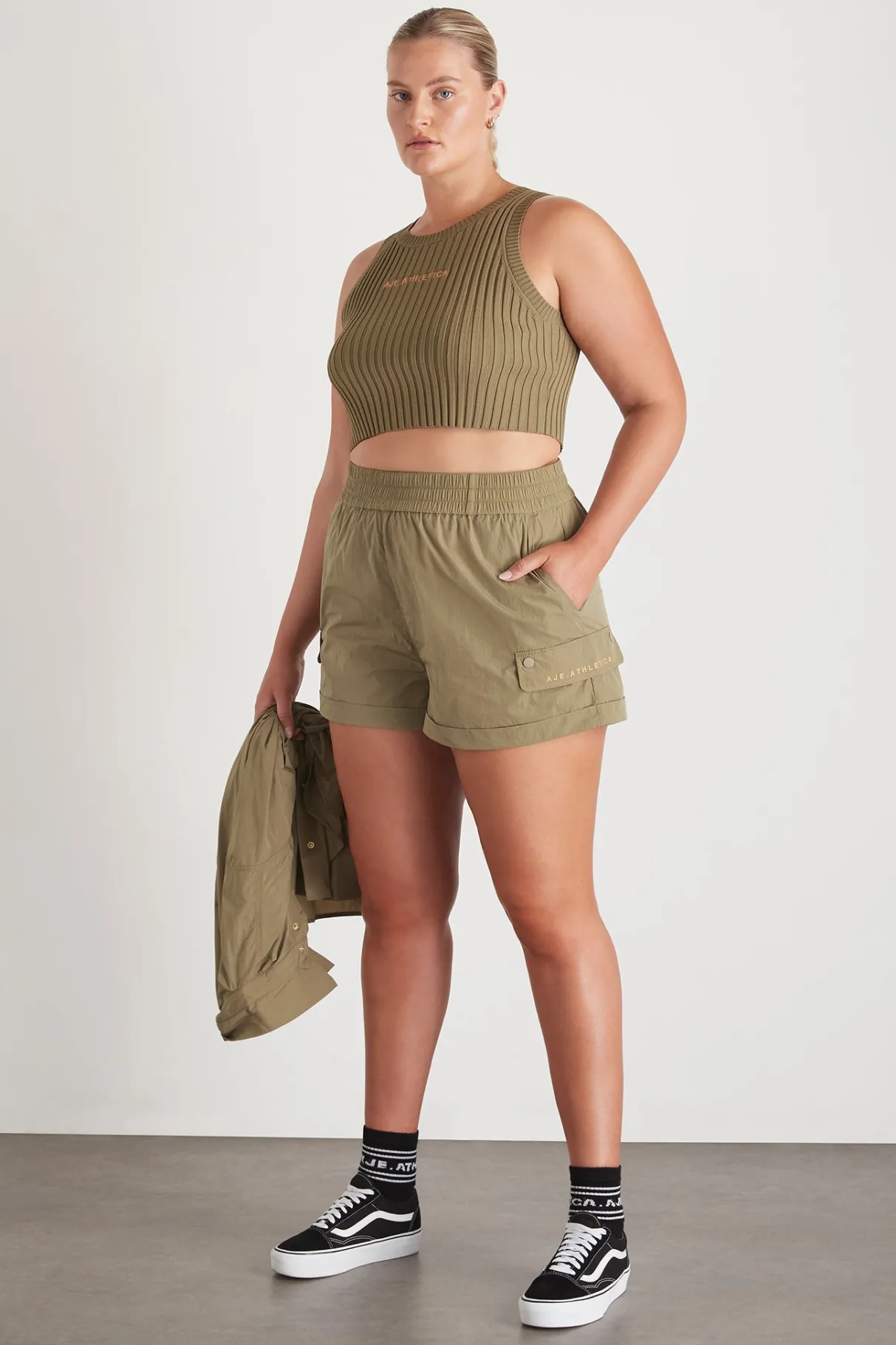 high_waisted_shorts__13-1.webp Cheap Aje ATHLETICA High Waisted Shorts 608 Soft Khaki