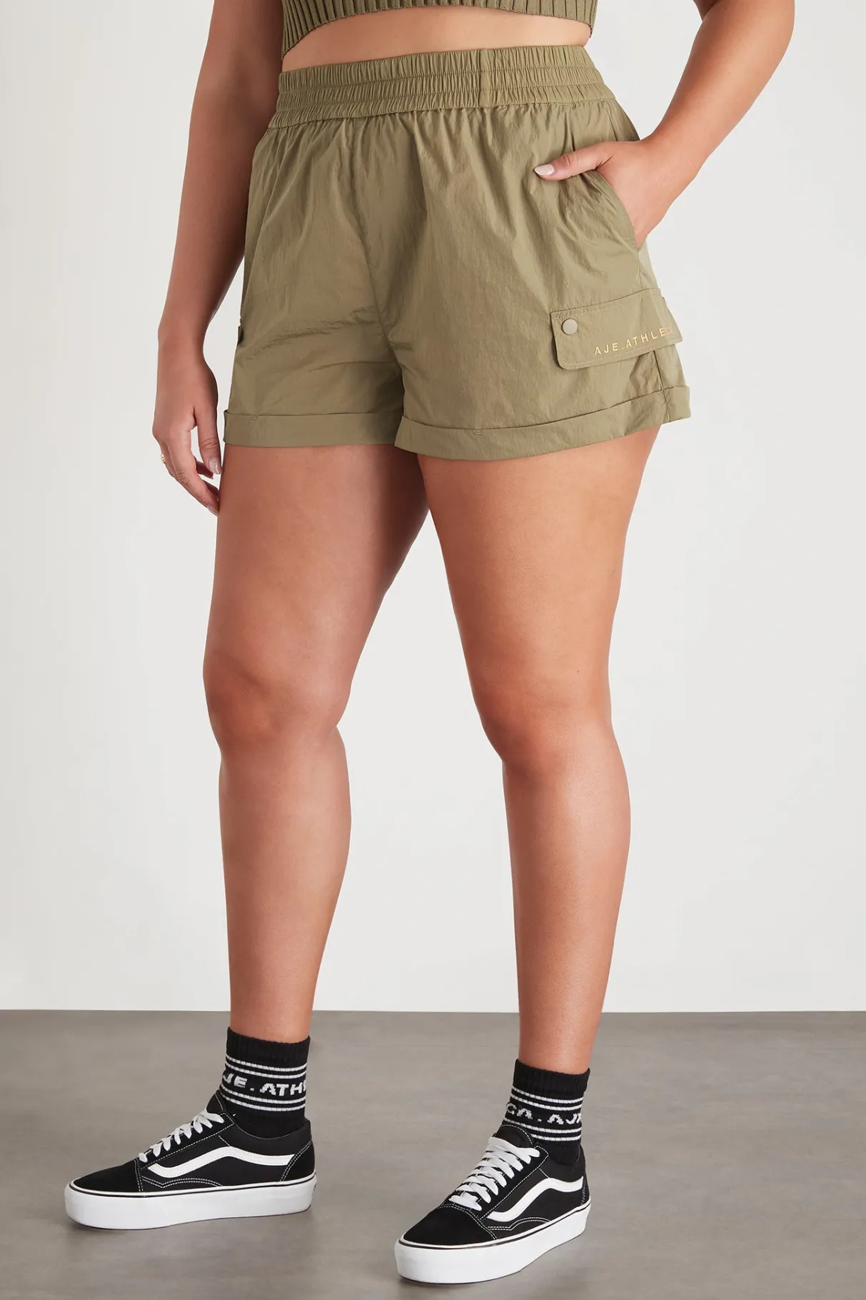 high_waisted_shorts__14-1.webp Cheap Aje ATHLETICA High Waisted Shorts 608 Soft Khaki