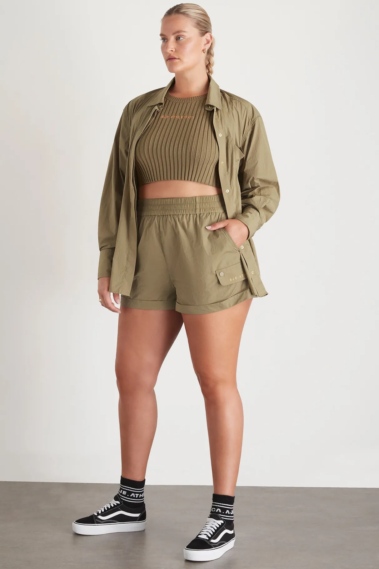 high_waisted_shorts__18-1.webp Cheap Aje ATHLETICA High Waisted Shorts 608 Soft Khaki