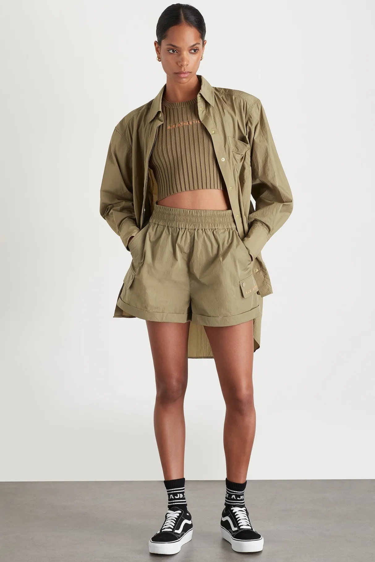 high_waisted_shorts__6-1.webp Cheap Aje ATHLETICA High Waisted Shorts 608 Soft Khaki