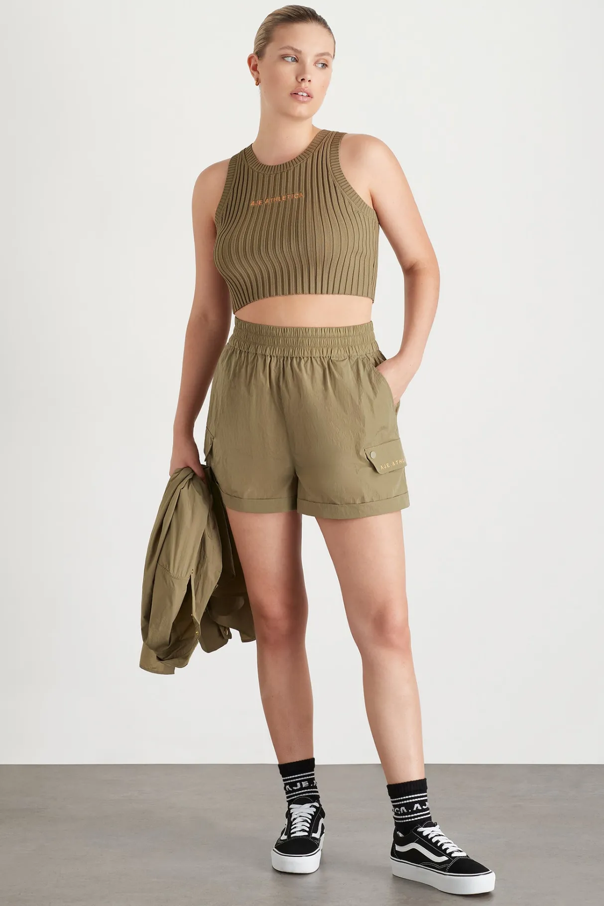high_waisted_shorts__7-1.webp Cheap Aje ATHLETICA High Waisted Shorts 608 Soft Khaki