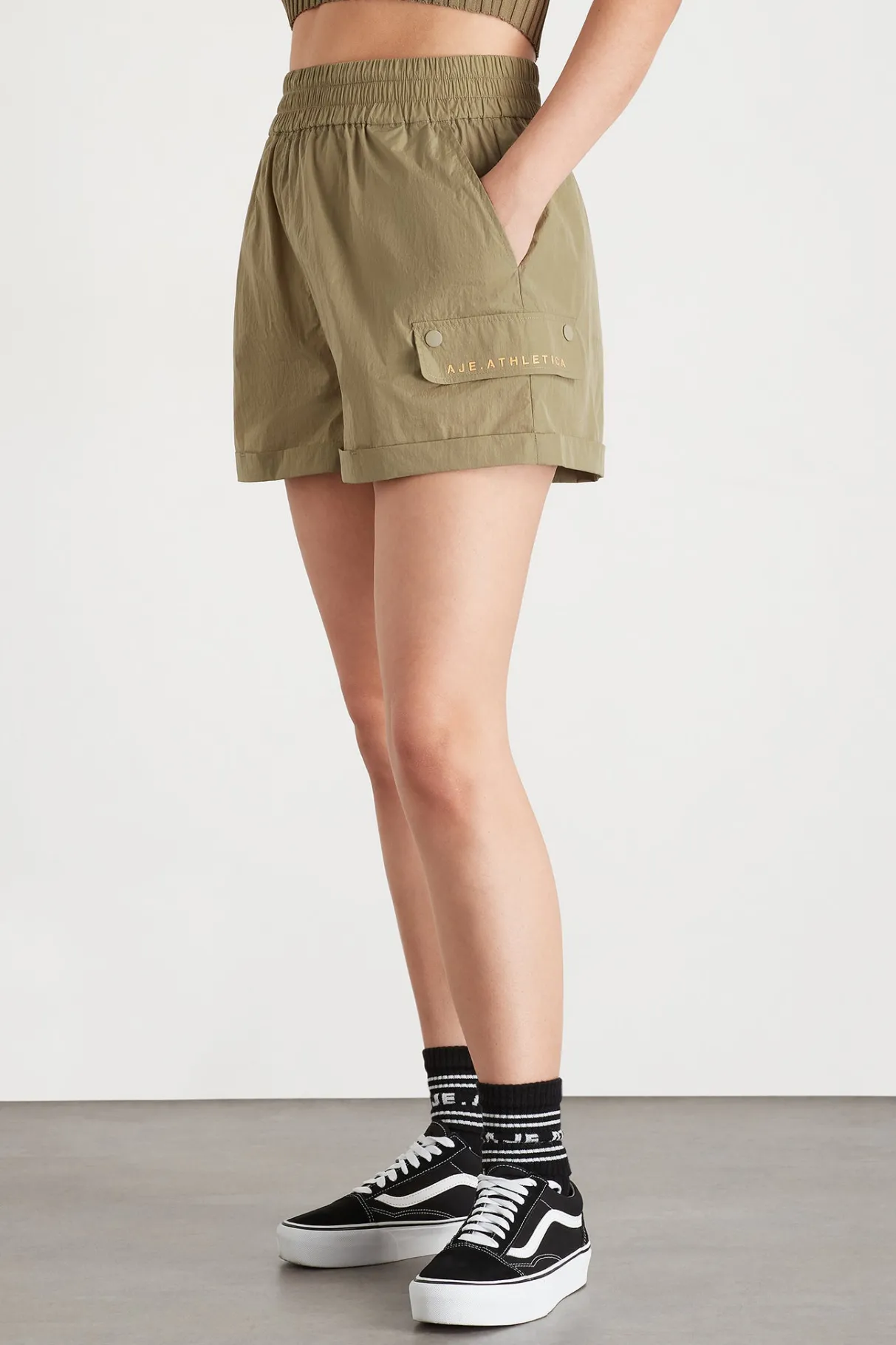 high_waisted_shorts__8-1.webp Cheap Aje ATHLETICA High Waisted Shorts 608 Soft Khaki
