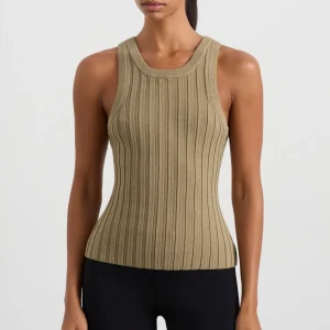 Shop Aje ATHLETICA Hydra Racer Knit Ribbed Top Soft Khaki