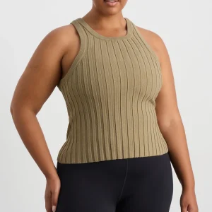 Shop Aje ATHLETICA Hydra Racer Knit Ribbed Top Soft Khaki