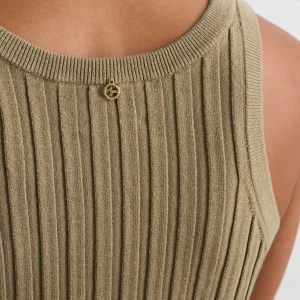 Shop Aje ATHLETICA Hydra Racer Knit Ribbed Top Soft Khaki