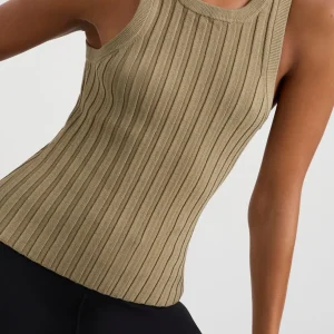 Shop Aje ATHLETICA Hydra Racer Knit Ribbed Top Soft Khaki