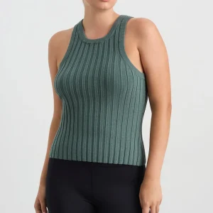 Hot Aje ATHLETICA Hydra Racer Knit Ribbed Top Moss Green