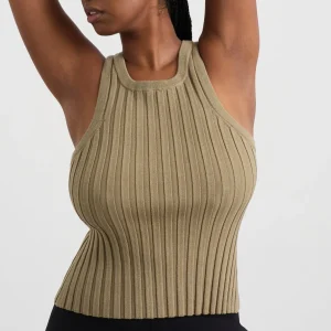 Shop Aje ATHLETICA Hydra Racer Knit Ribbed Top Soft Khaki