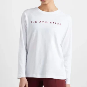 Online Aje ATHLETICA Logo Long Sleeve T-Shirt 127 White/Burnt Burgundy