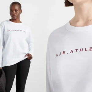 Online Aje ATHLETICA Logo Long Sleeve T-Shirt 127 White/Burnt Burgundy