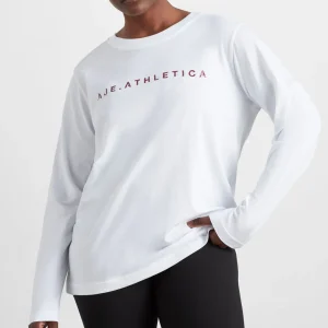 Online Aje ATHLETICA Logo Long Sleeve T-Shirt 127 White/Burnt Burgundy
