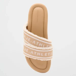 Fashion Aje ATHLETICA Logotape Shearling Slides 938 Latte Beige