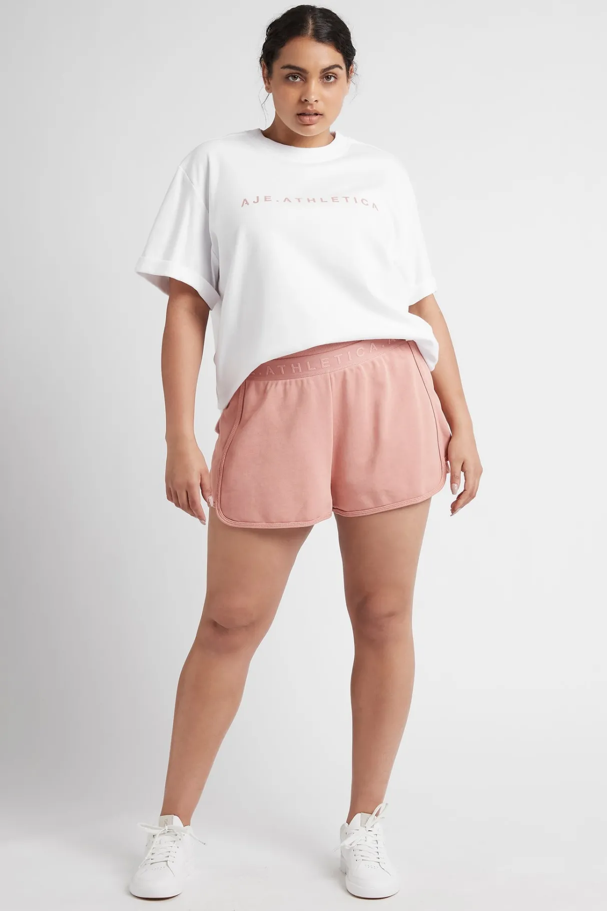logotape_sweat_shorts__14-1.webp Shop Aje ATHLETICA Logotape Sweat Shorts 604 Sunset Pink