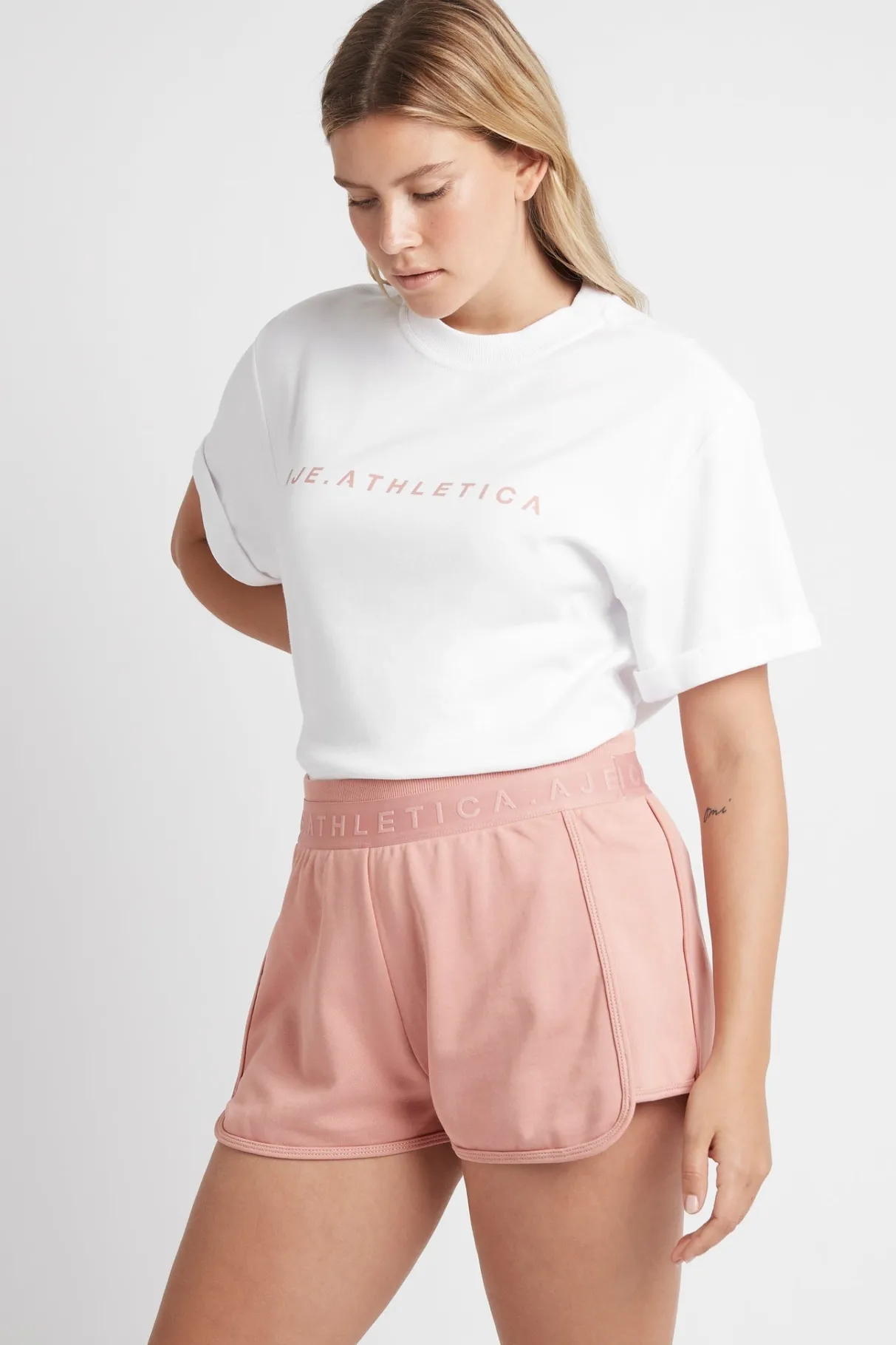 logotape_sweat_shorts__6-1.webp Shop Aje ATHLETICA Logotape Sweat Shorts 604 Sunset Pink