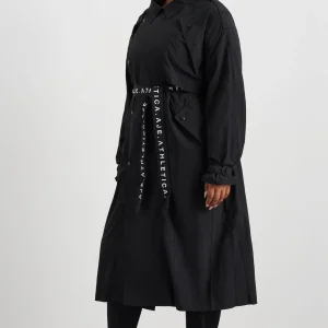 Fashion Aje ATHLETICA Long Belted Windbreaker Jacket 703 Black/Black