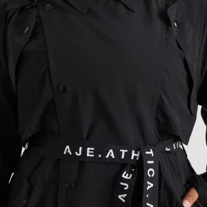 Fashion Aje ATHLETICA Long Belted Windbreaker Jacket 703 Black/Black