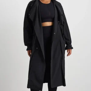 Fashion Aje ATHLETICA Long Belted Windbreaker Jacket 703 Black/Black