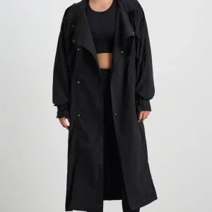 Fashion Aje ATHLETICA Long Belted Windbreaker Jacket 703 Black/Black