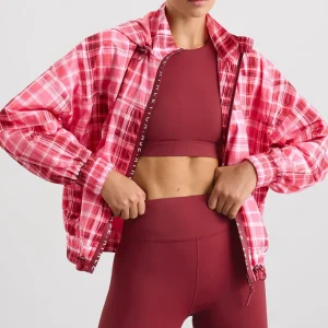 Shop Aje ATHLETICA Long Line Spray Jacket Blurred Pink Check