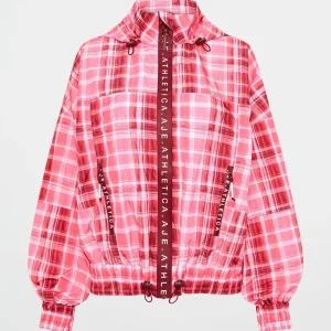 Shop Aje ATHLETICA Long Line Spray Jacket Blurred Pink Check