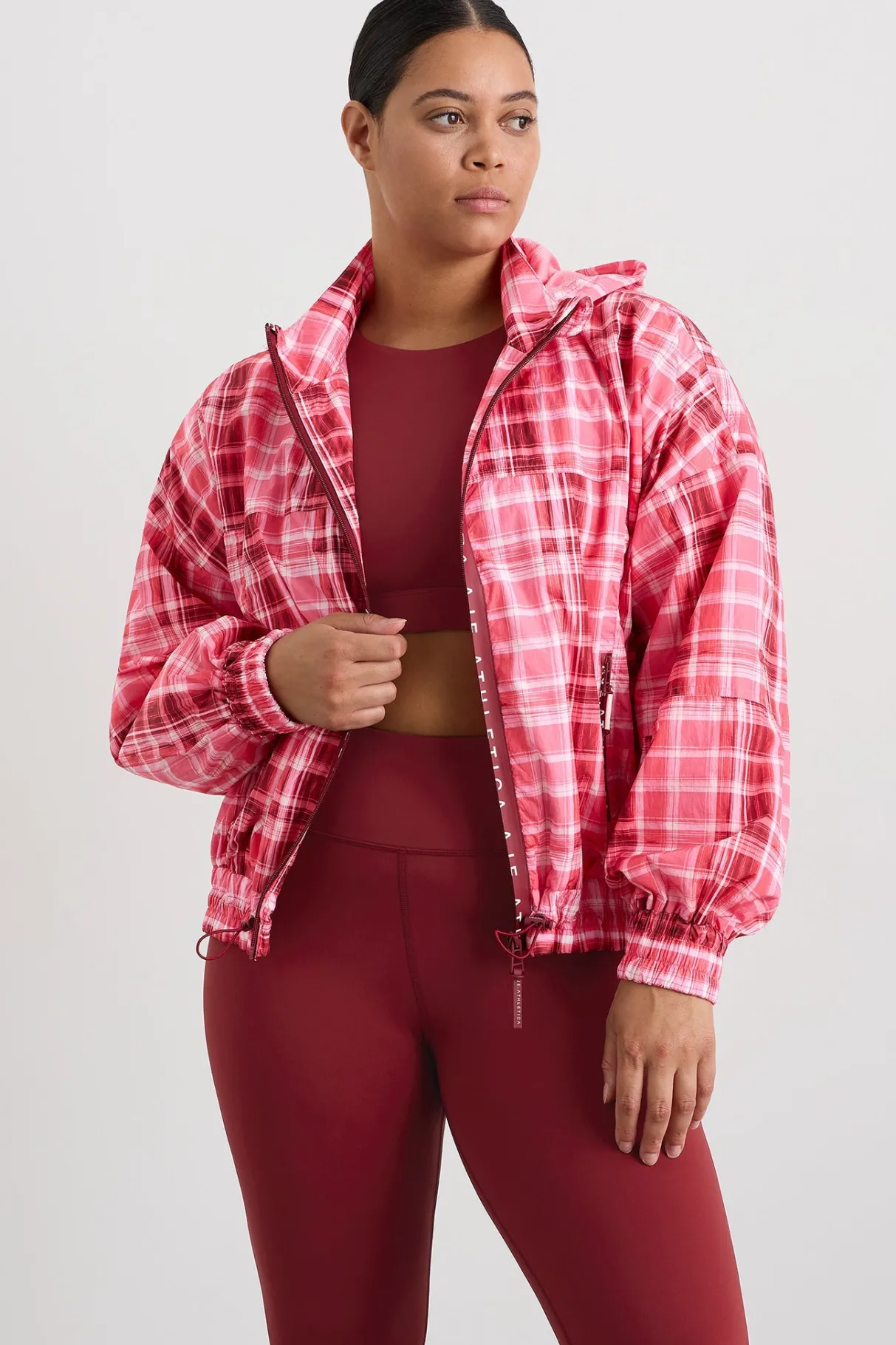 long_line_spray_jacket_11-1.webp Shop Aje ATHLETICA Long Line Spray Jacket Blurred Pink Check