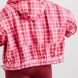 Shop Aje ATHLETICA Long Line Spray Jacket Blurred Pink Check