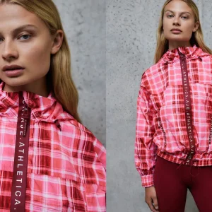 Shop Aje ATHLETICA Long Line Spray Jacket Blurred Pink Check