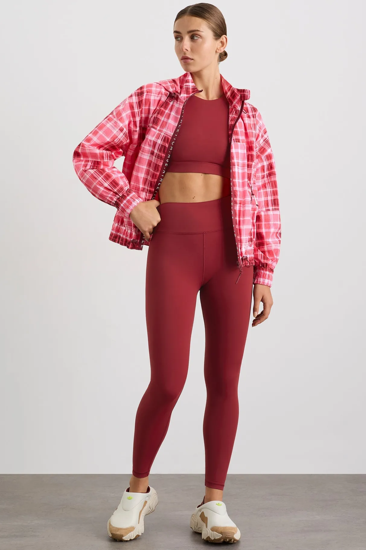long_line_spray_jacket_2-1.webp Shop Aje ATHLETICA Long Line Spray Jacket Blurred Pink Check
