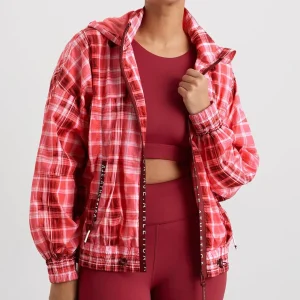 Shop Aje ATHLETICA Long Line Spray Jacket Blurred Pink Check