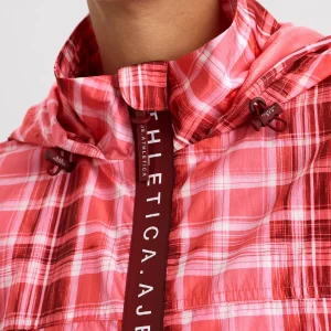 Shop Aje ATHLETICA Long Line Spray Jacket Blurred Pink Check
