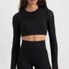 New Aje ATHLETICA Long Sleeve Mesh Crop Top 356 Black