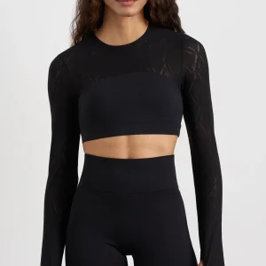 New Aje ATHLETICA Long Sleeve Mesh Crop Top 356 Black