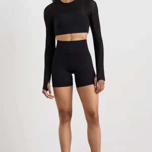 New Aje ATHLETICA Long Sleeve Mesh Crop Top 356 Black