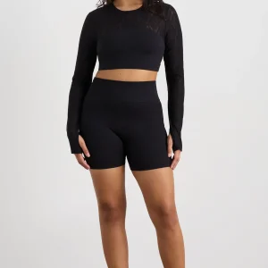 New Aje ATHLETICA Long Sleeve Mesh Crop Top 356 Black