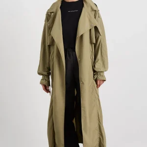 Fashion Aje ATHLETICA Longline Belted Trench 703 Soft Khaki/Black
