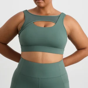 New Aje ATHLETICA Mesh Keyhole Front Bra 371 Moss Green