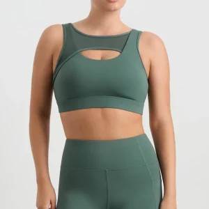 New Aje ATHLETICA Mesh Keyhole Front Bra 371 Moss Green