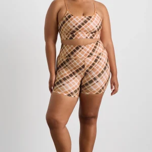 Shop Aje ATHLETICA Multi Strap Sports Bra 363 Blurred Tan Check