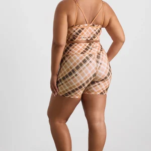 Shop Aje ATHLETICA Multi Strap Sports Bra 363 Blurred Tan Check