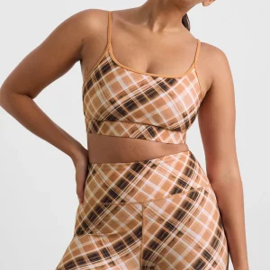 Shop Aje ATHLETICA Multi Strap Sports Bra 363 Blurred Tan Check