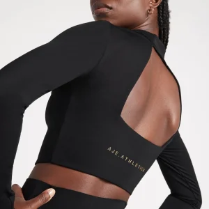 Cheap Aje ATHLETICA Open Back Long Sleeve Crop Top 315 Black