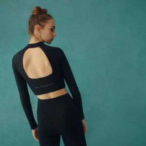 Cheap Aje ATHLETICA Open Back Long Sleeve Crop Top 315 Black