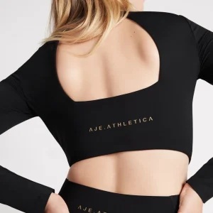Cheap Aje ATHLETICA Open Back Long Sleeve Crop Top 315 Black
