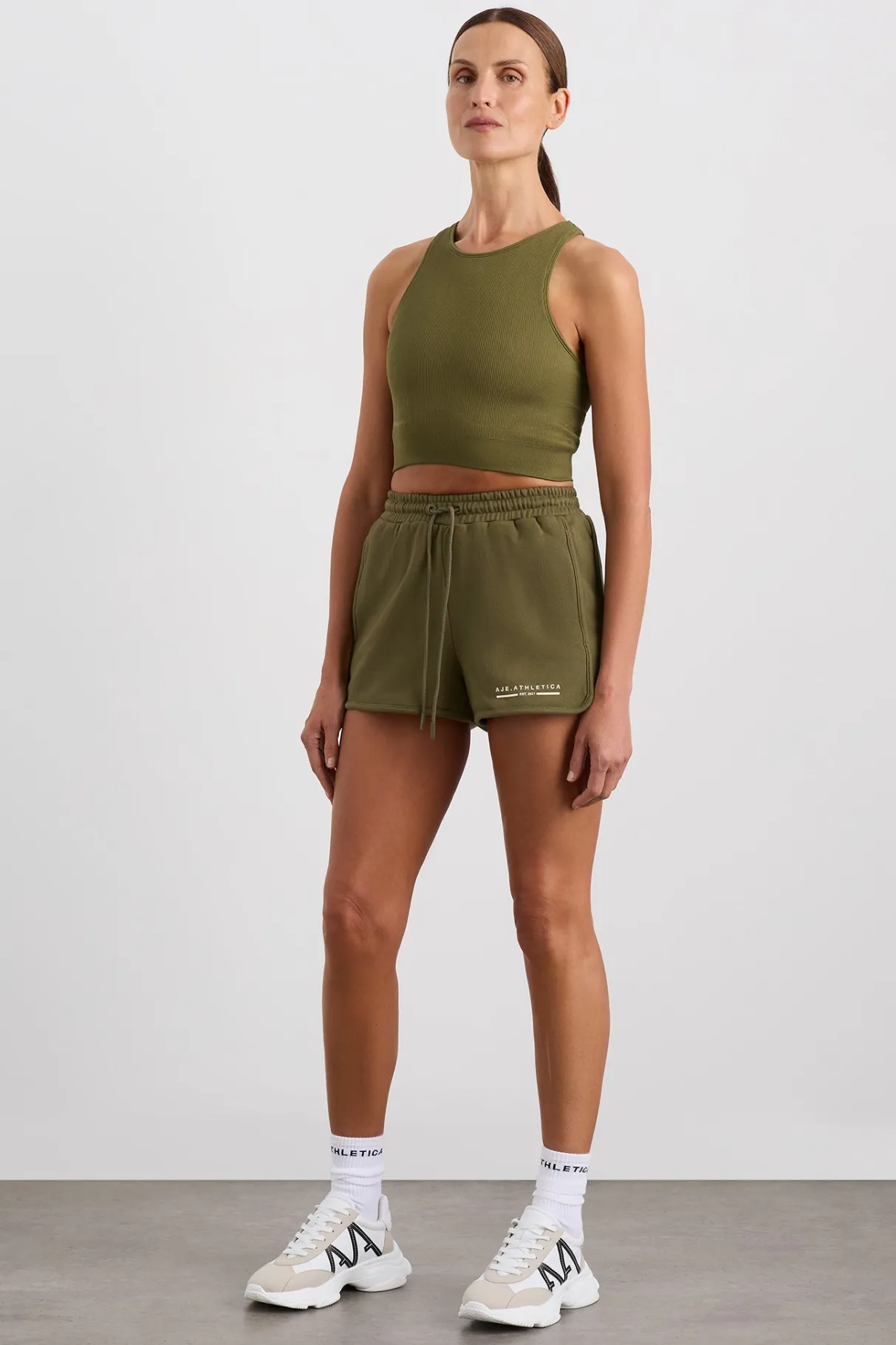panelled_terry_short__0.webp Cheap Aje ATHLETICA Panelled Terry Short 616 Deep Khaki
